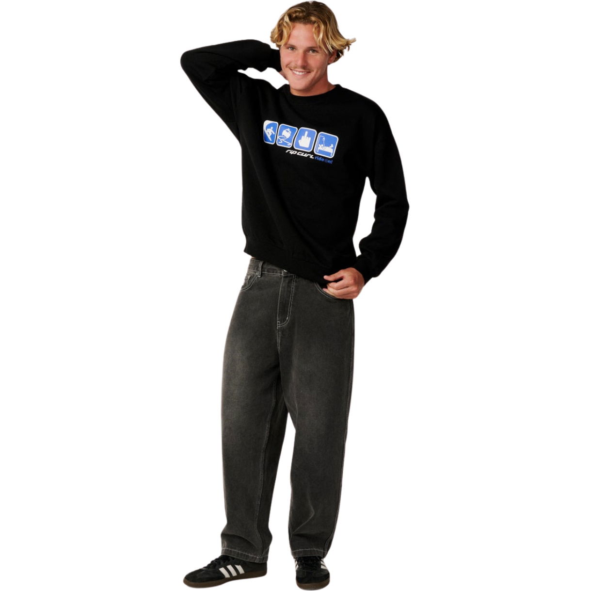 2026 Rip Curl Archive Ride On Crew Sweatshirt 0E1MFL - Black